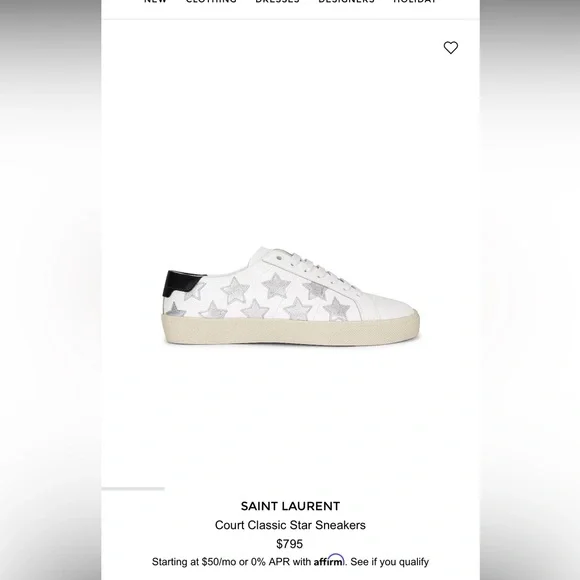 Saint Laurent Paris Court Classic Star Sneakers Leather Women’s Size 39.5 (8.5) - Picture 16 of 16